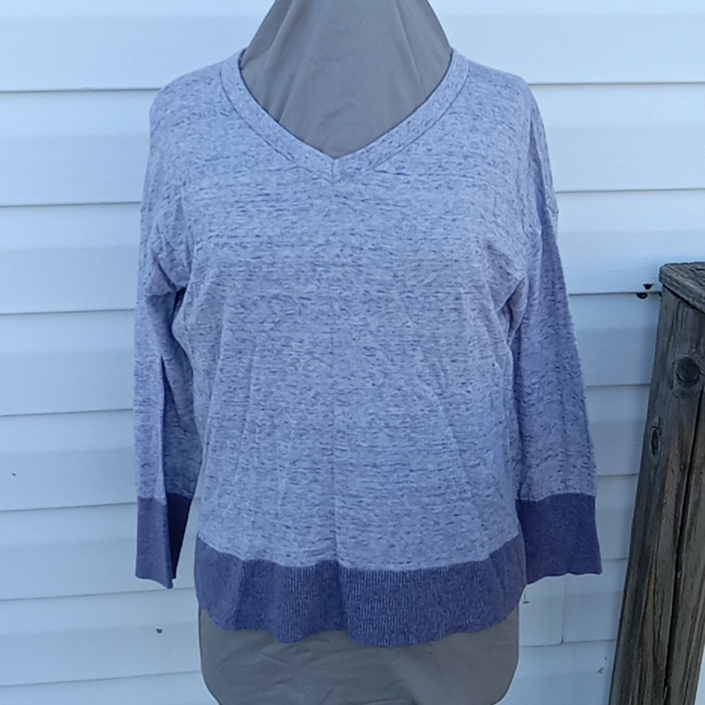 GAP Lavender Gray V-Neck Sweater with Dark Hem